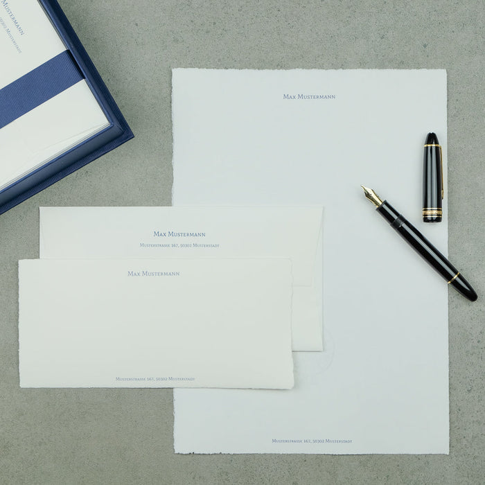 Briefpapierkassette personalisiert, Bütten, Blau